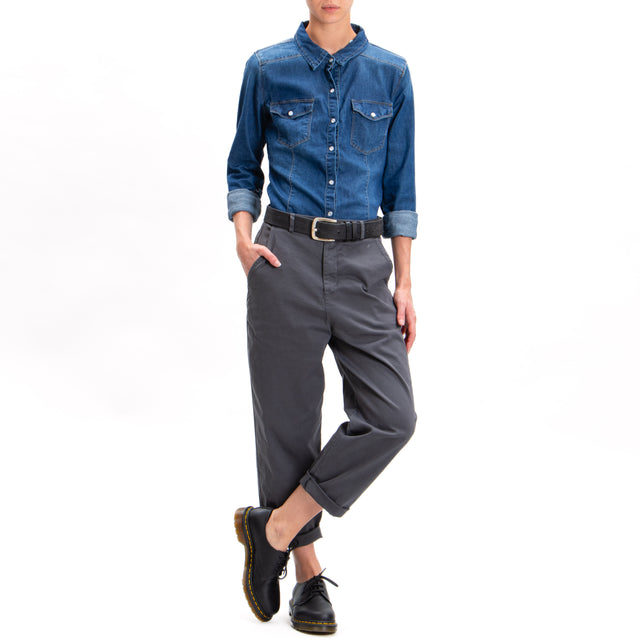 Zeroassoluto-LORY baggy stretch cotton trousers - lead