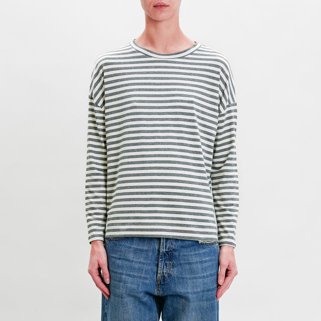 Zeroassoluto-T-shirt striped box jersey - off white/grey melange