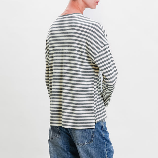 Zeroassoluto-T-shirt righe scatola in jersey - off white/grigio melange