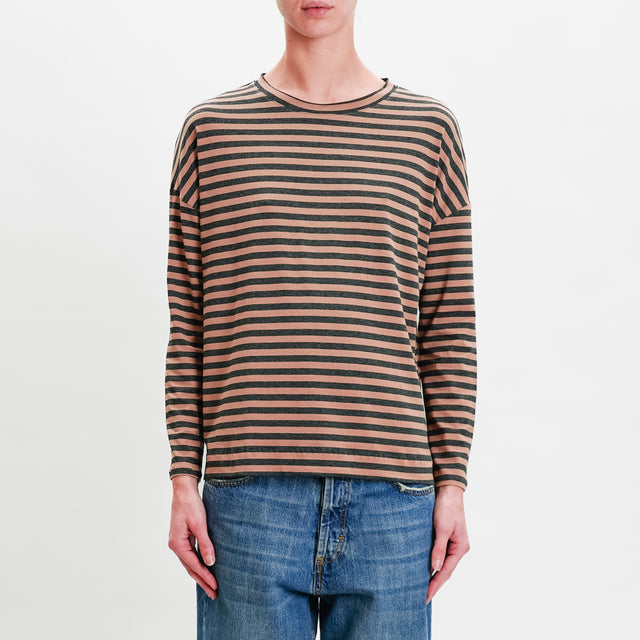 Zeroassoluto-T-shirt striped box jersey - barley/anthracite