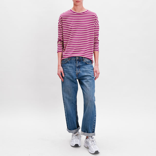 Zeroassoluto-T-shirt striped box jersey - sand/cyclamen