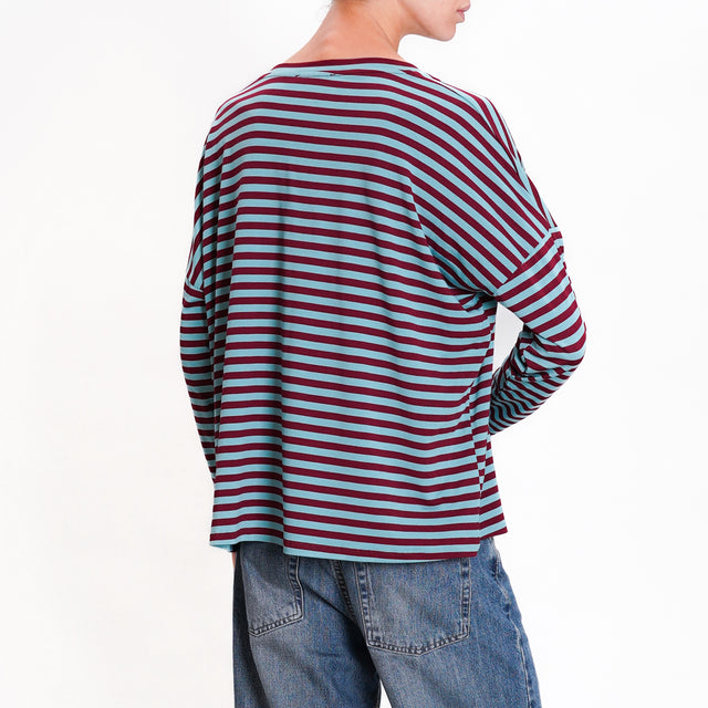 Zeroassoluto-V-neck striped jersey T-shirt - wine/water