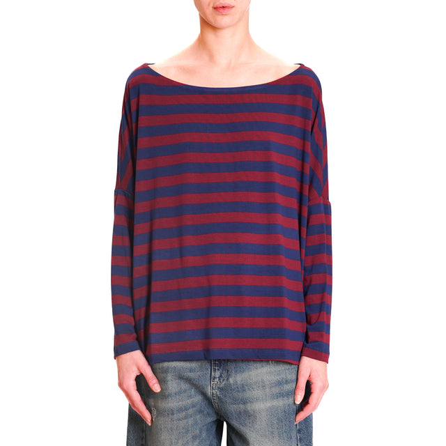 Zeroassoluto-CLIO wide stripe jersey T-shirt - wine/blue