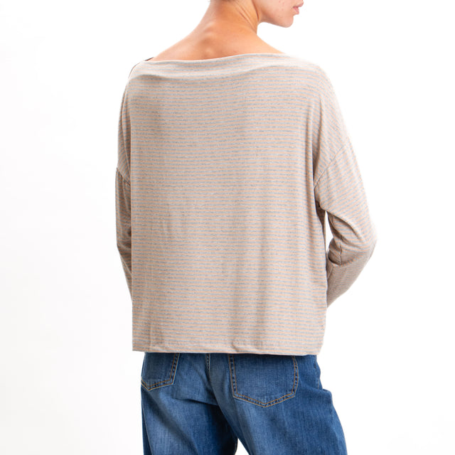 Zeroassoluto-T-shirt CLOE righe in jersey - beige/grigio melange