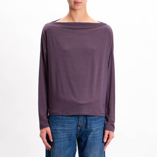 Zeroassoluto-T-shirt CLOE righe in jersey - cuoio/blu