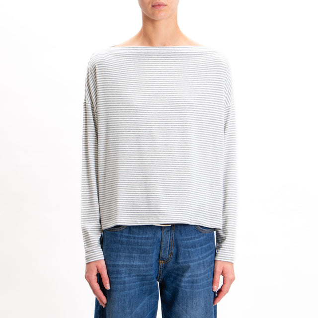 Zeroassoluto-T-shirt CLOE righe in jersey - latte/grigio melange