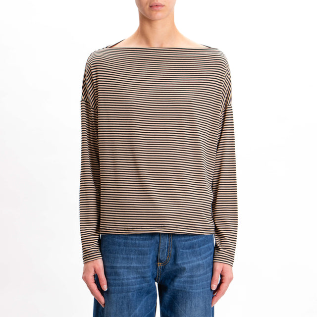 Zeroassoluto-T-shirt CLOE righe in jersey - sand/nero