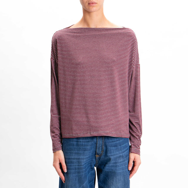 Zeroassoluto-T-shirt CLOE righe in jersey - vino/grigio melange