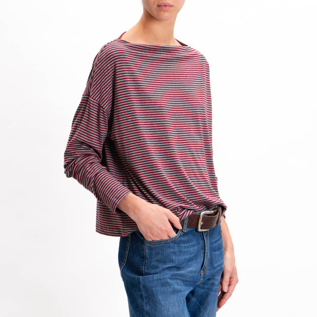 Zeroassoluto-T-shirt CLOE righe in jersey - vino/grigio melange