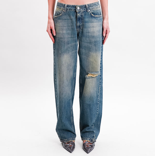 Zeroassoluto-Jeans FRED egg fit vita bassa rottura sul ginocchio - denim