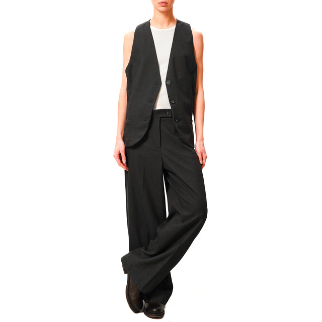 Zeroassoluto-Pantalone GENDER wide leg genderless - spinato antracite