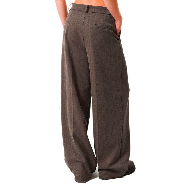 Zeroassoluto-Pantalone GENDER wide leg genderless - spinato tortora