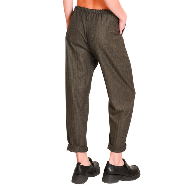 Zeroassoluto-Pantalone GILDA baggy con coulisse - spinata beige/nero