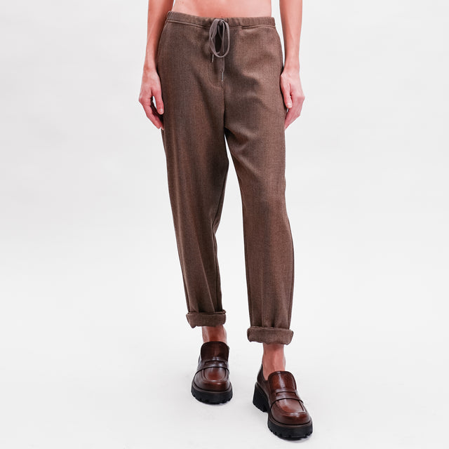 Zeroassoluto-Pantalone GILDA baggy con coulisse - diagonale camel/moro