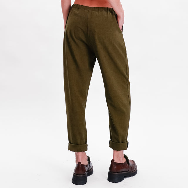 Zeroassoluto-Pantalone GILDA baggy con coulisse - olive melange