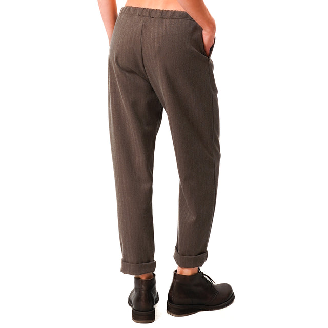 Zeroassoluto-Pantalone GILDA baggy con coulisse - spinato tortora