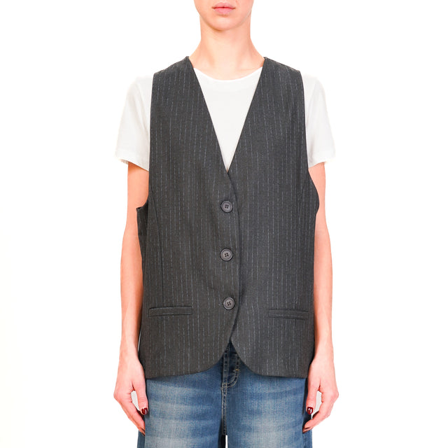 Zeroassoluto-Gilet GILY 3 bottoni - gessato grigio/bianco