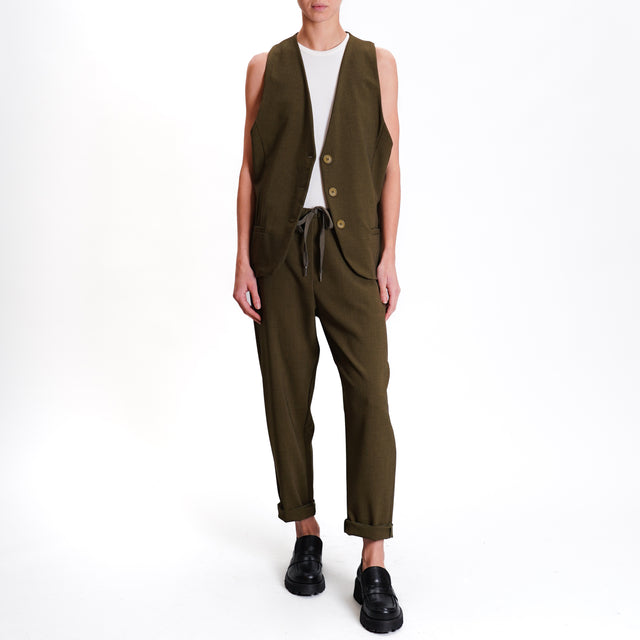 Zeroassoluto-Pantalone GILDA baggy con coulisse - olive melange