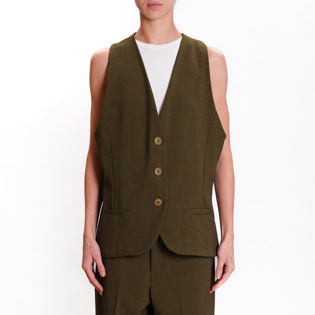 Zeroassoluto-Gilet GILY 3 bottoni - olive melange