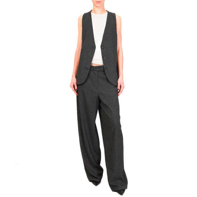 Zeroassoluto-Pantalone GENDER wide leg genderless - pied de poule nero/grigio