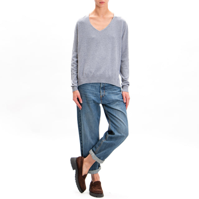 Zeroassoluto-V-neck sweater with side slits - grey