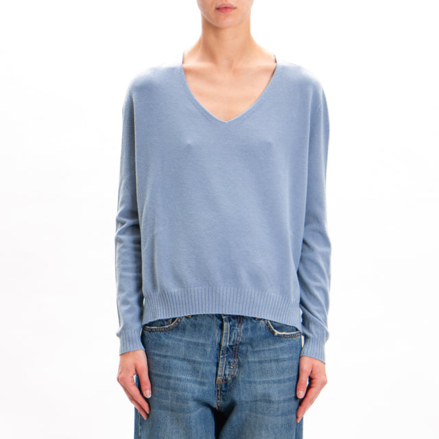 Zeroassoluto-V-neck sweater with side slits - powder