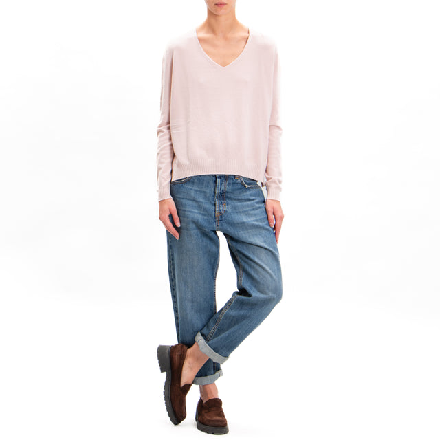 Zeroassoluto-V-neck sweater with side slits - pink