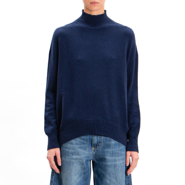 Zeroassoluto-Ribbed collar sweater - blue