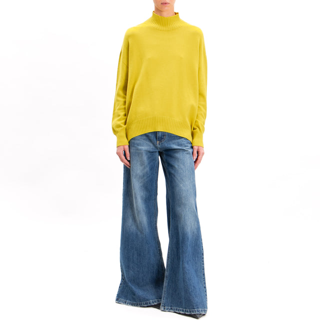 Zeroassoluto-Ribbed collar sweater - lime