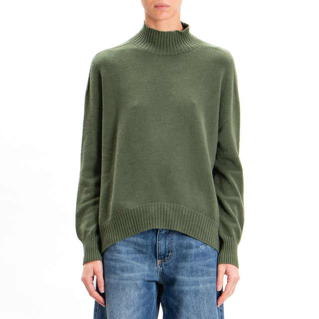 Zeroassoluto-Ribbed collar fitted sweater - military