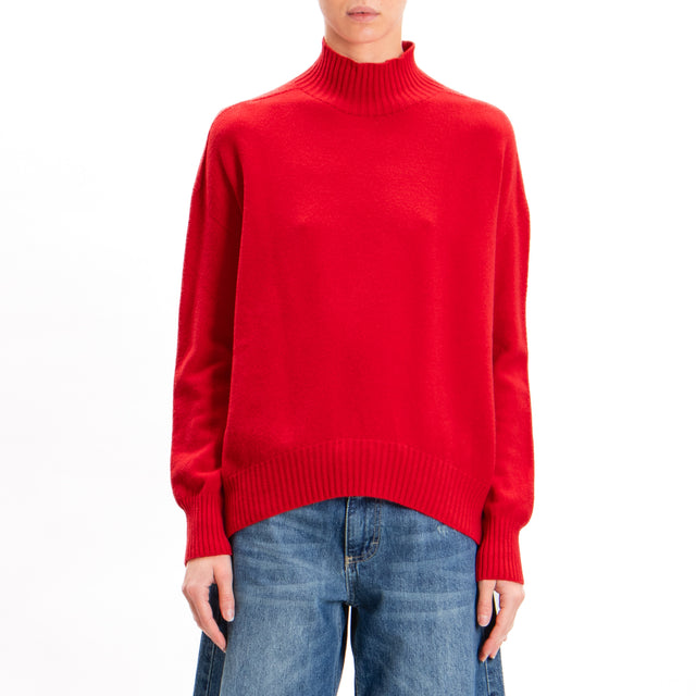 Zeroassoluto-Ribbed collar fitted sweater - red