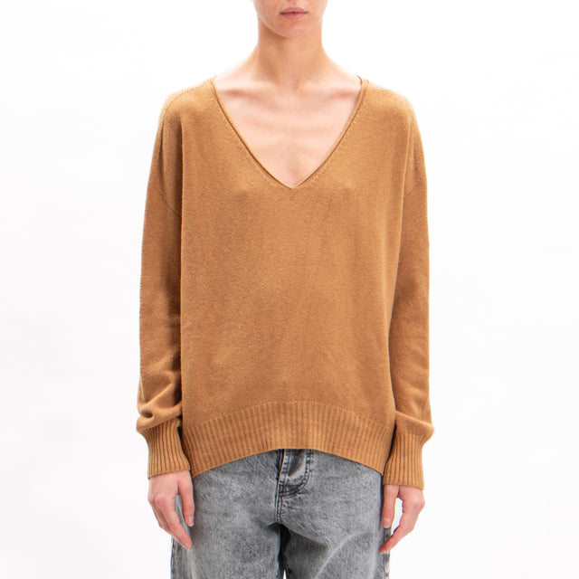 Zeroassoluto-V-neck box sweater - biscuit