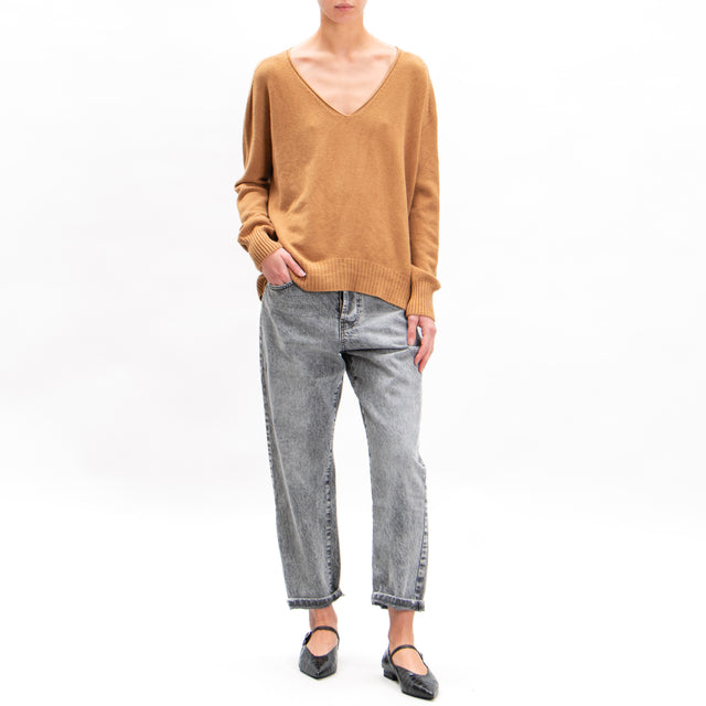 Zeroassoluto-V-neck box sweater - biscuit