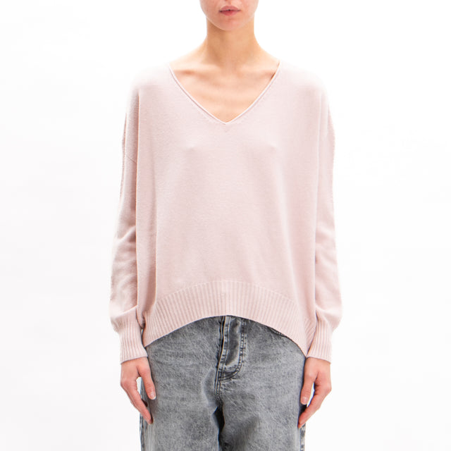 Zeroassoluto-V-neck box sweater - pink