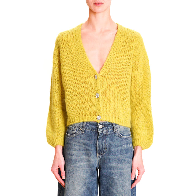 Zeroassoluto-Crop mohair cardigan with jewel buttons - lime