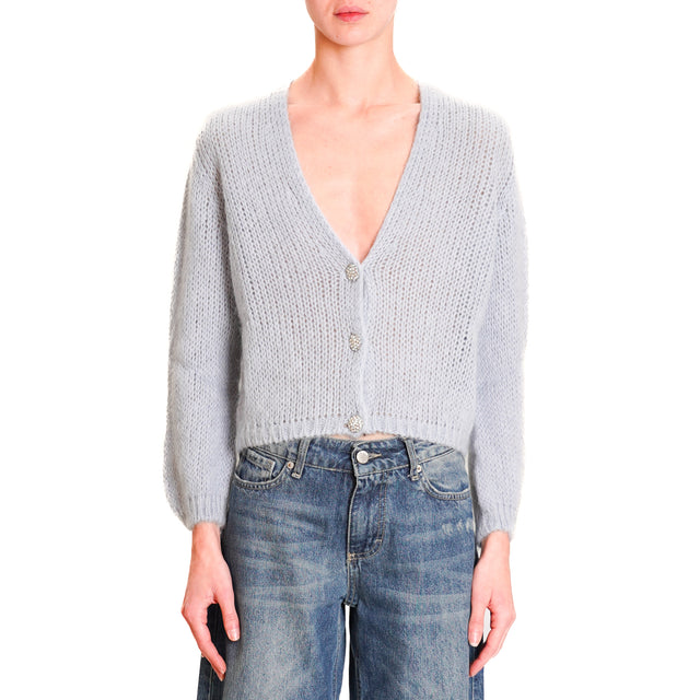 Zeroassoluto-Crop mohair cardigan with jewel buttons - powder