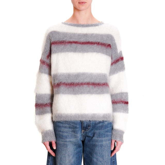 Zeroassoluto-Maglia mohair a righe - grigio/panna/bordeaux