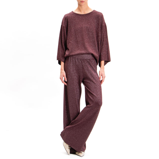 Zeroassoluto-Pantalone lurex in maglia - vino