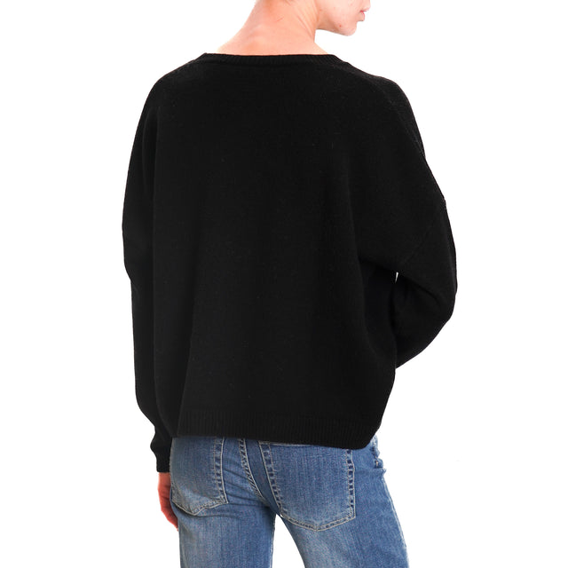 Zeroassoluto-Double thread box sweater 100% SOFT WOOL - black