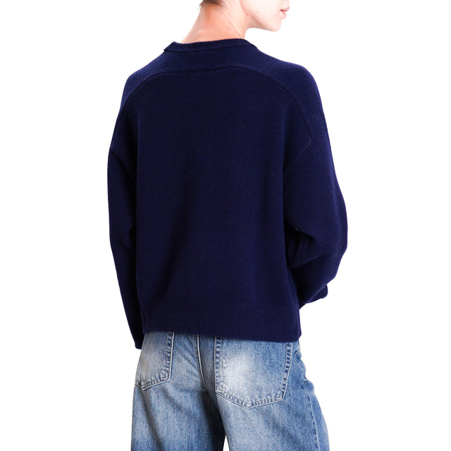 Zeroassoluto-Double thread box sweater 100% SOFT wool - blue