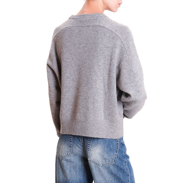 Zeroassoluto-Double thread box sweater 100% SOFT wool - melange grey