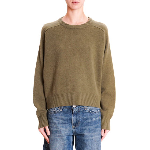 Zeroassoluto-Double thread box sweater 100% SOFT wool - military