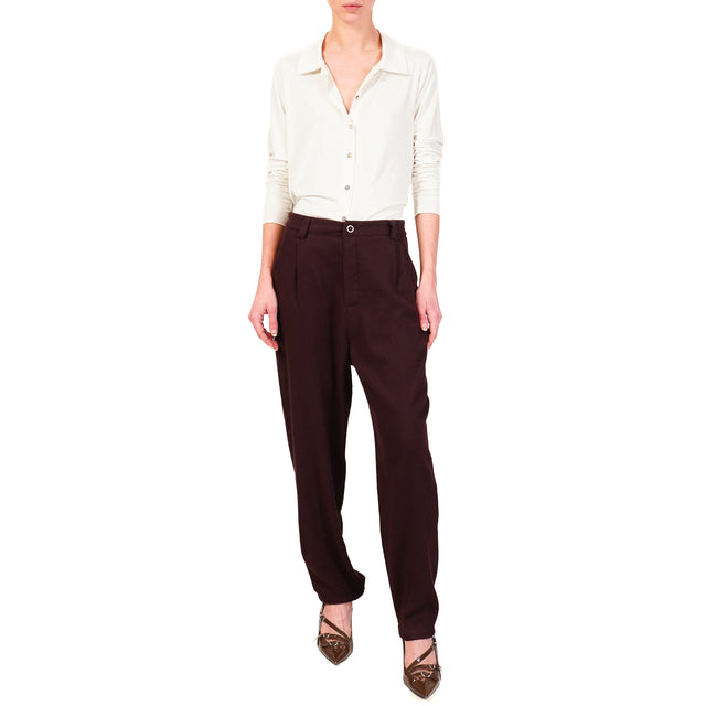 Zeroassoluto-IVY flannel trousers with elastic back - wine