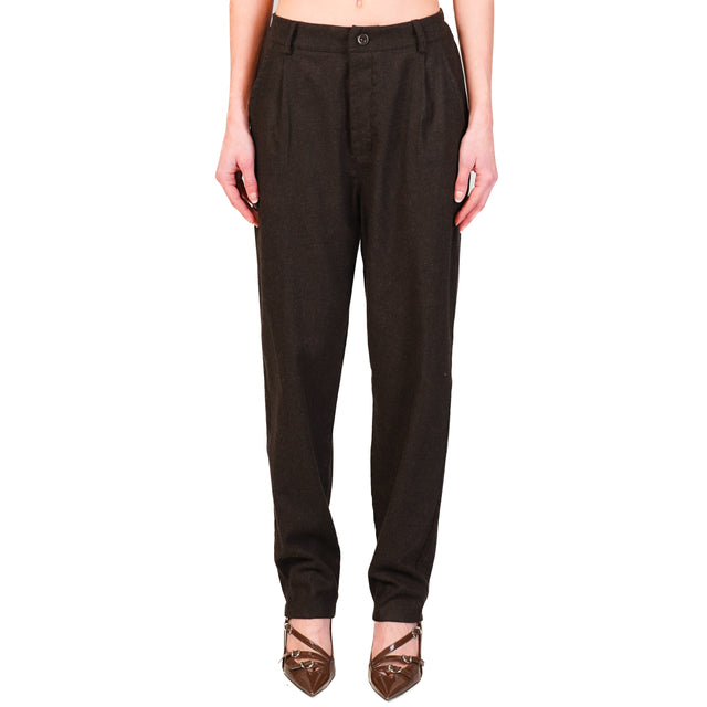 Zeroassoluto-IVY flannel trousers with elastic back - dark brown