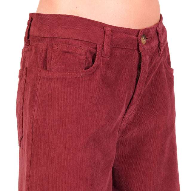 Zeroassoluto-Pantalone LANY wide leg velluto millerighe elasticizzato  - vino