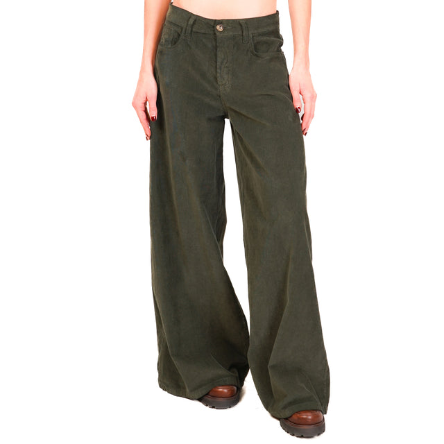 Zeroassoluto-Pantalone LANY wide leg velluto millerighe elasticizzato  - militare