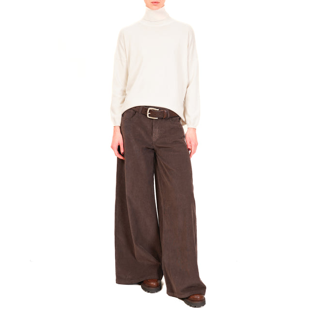 Zeroassoluto-Pantalone LANY wide leg velluto millerighe elasticizzato  - moro