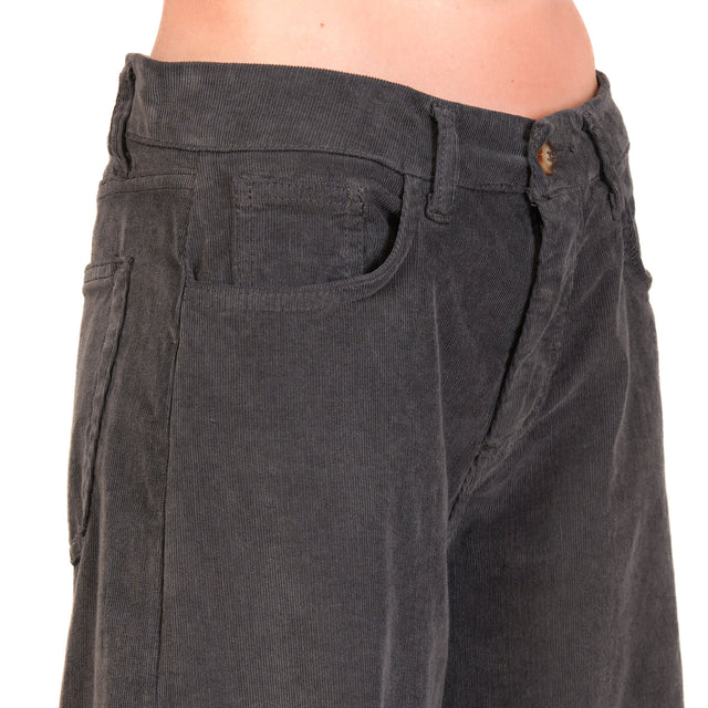 Zeroassoluto-Pantalone LANY wide leg velluto millerighe elasticizzato  - piombo