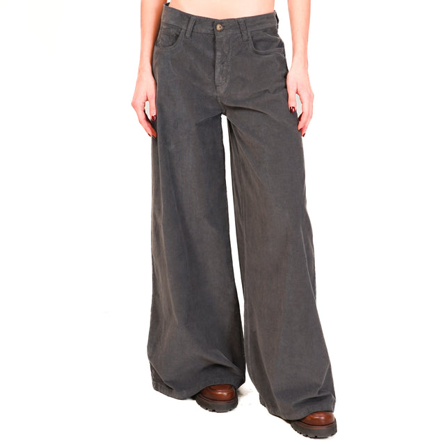 Zeroassoluto-Pantalone LANY wide leg velluto millerighe elasticizzato  - piombo