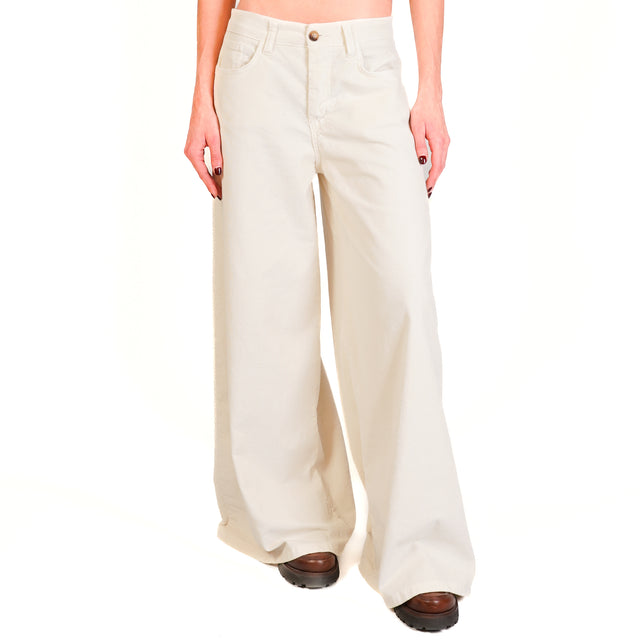 Zeroassoluto-Pantalone LANY wide leg velluto millerighe elasticizzato - burro